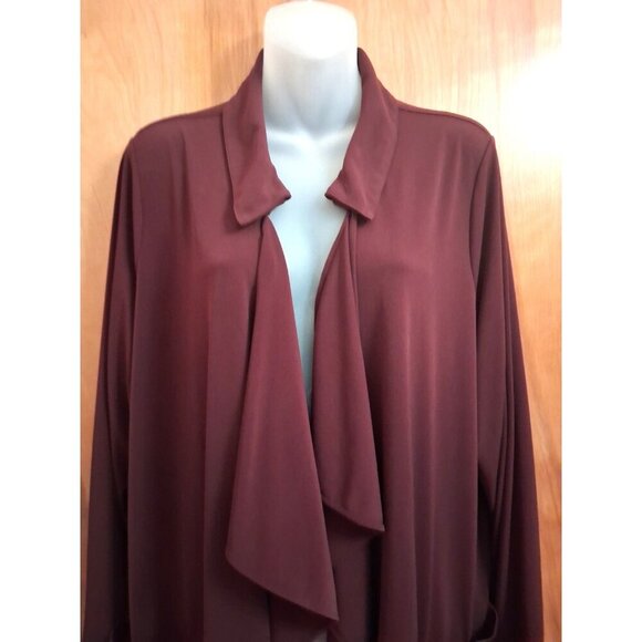 Susan Graver Womens Plus 1X Cardigan Top Burgundy Stretch Open Front Long Sleeve - Picture 2 of 5
